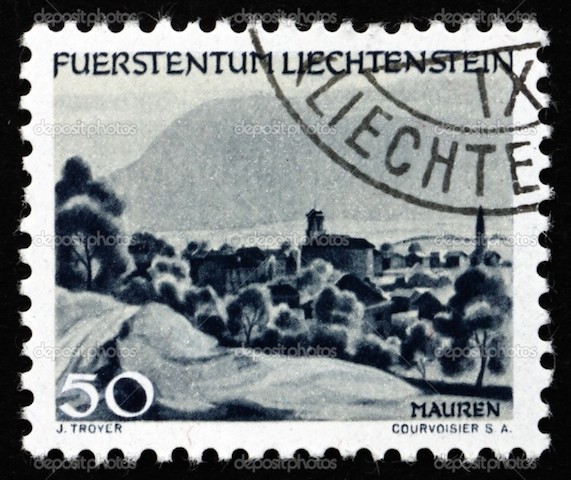Postage stamp Liechtenstein 1944 View of Mauren, Liechtenstein