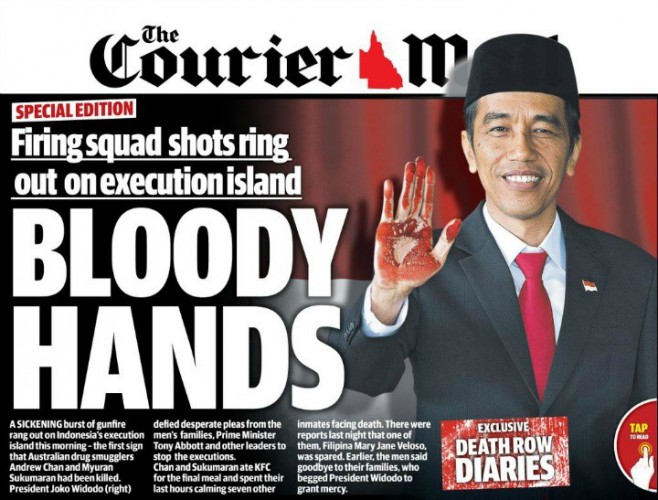 Foto Tangan Berdarah Jokowi di Courier Mail (C)Mamamia