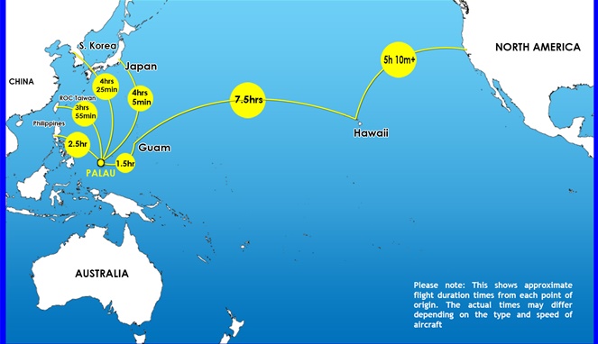 Lokasi Palau dan perkiraan lama perjalanan menuju ke negara ini [Image Source]