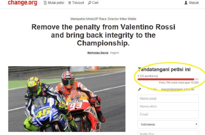 Menganggap Rossi hanya jadi korban? Mungkin tidak ada salahnya untuk iku menandatangani petisi ini [Image Source]
