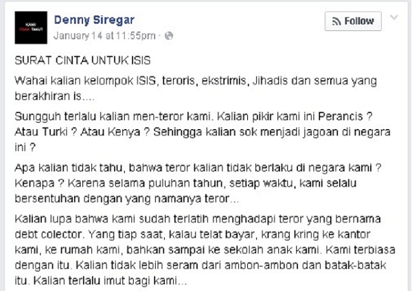 Kutipan Surat Cinta untuk ISIS karya Denny Siregar [image source]