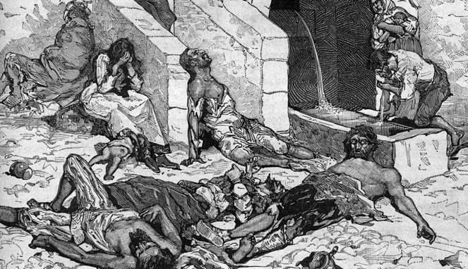 Korban Black Death bergelimpangan di jalan [Image Source]