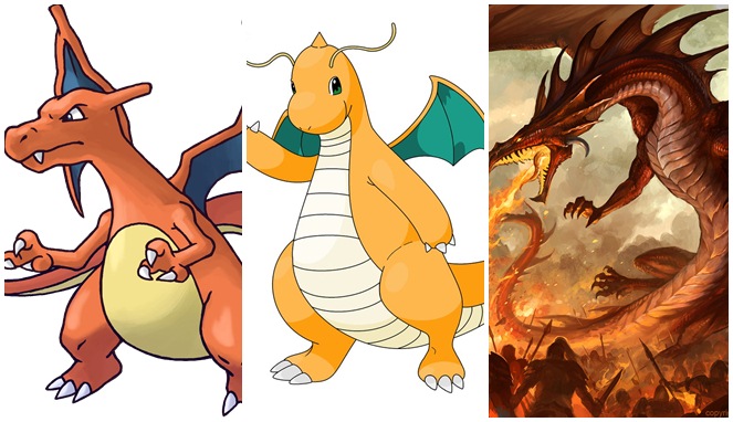 Charizard, Dragonite, dan naga