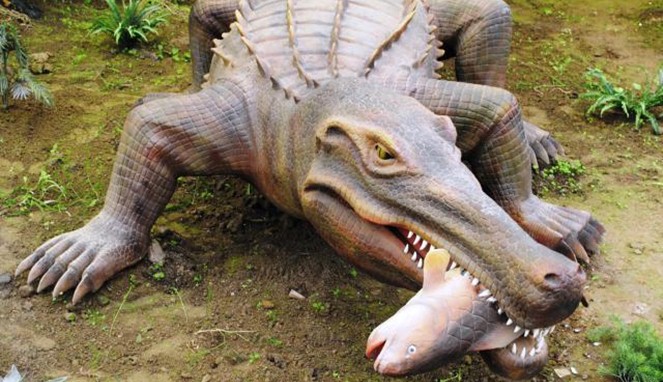 Sarcosuchus memangsa ikan [Image Source]