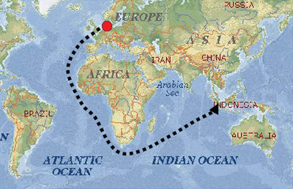 jalur pelayaran Belanda ke Indonesia