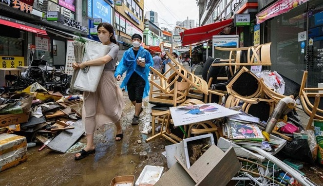 Kondisi Seoul setelah diguyur hujan lebat sampai banjir. [Sumbe Gambar]
