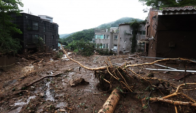 Salah satu area di luar Seoul yang terdampak banjir. [Sumber Gambar]
